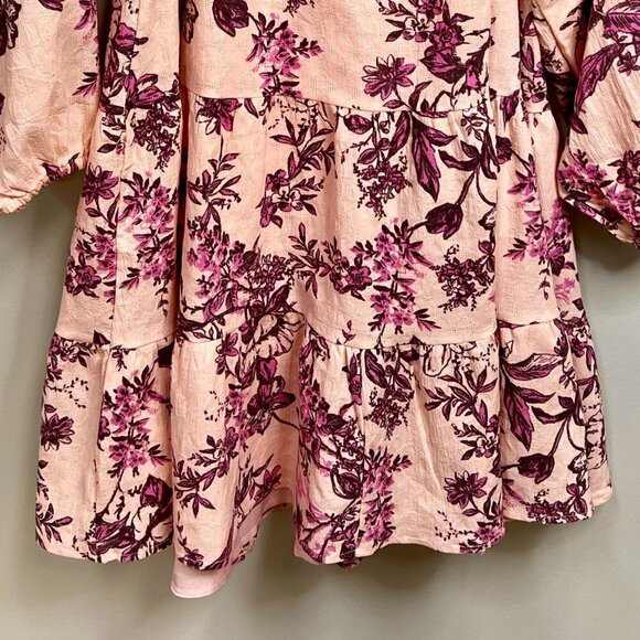 FREE PEOPLE Sunbaked Floral Long Sleeve Swing Minidress in Peach Combo Size M - Picture 4 of 6